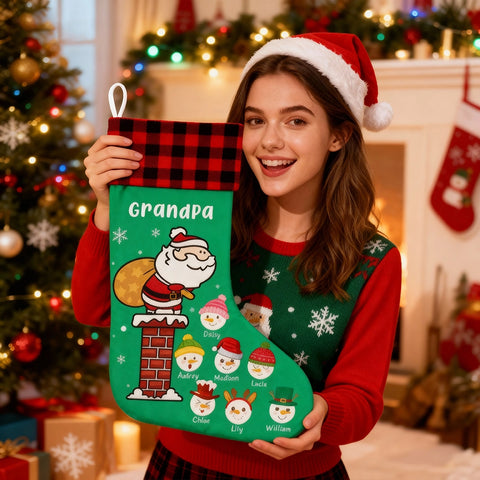 Custom Grandpa Christmas Stocking with Grandkids' Snowman Faces