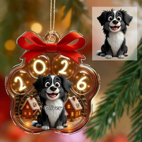 Custom Cute Dog Paw Print Christmas Acrylic Ornament