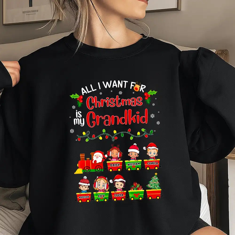 All I Want For Christmas Is My Grandkid—Personalized T-Shirt、Sweatshirt、Hoodie —customizable character designs and names.