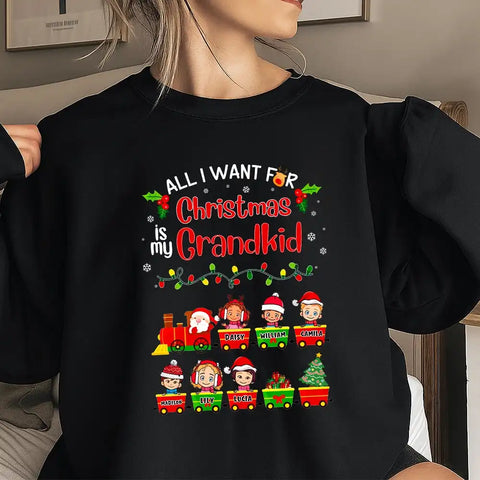 All I Want For Christmas Is My Grandkid—Personalized T-Shirt、Sweatshirt、Hoodie —customizable character designs and names.