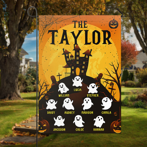 Personalized Halloween Spooky Garden Flag – Custom Family Surname, Name Banner