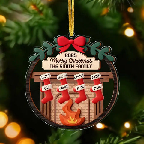 Personalized Family Fireplace Stockings Acrylic Christmas Ornament