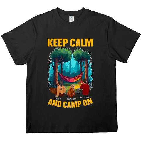 Restez calme et continuez à camper - T-shirts en coton personnalisés, sweat-shirts, sweats à capuche, cadeaux pour les amateurs de camping 