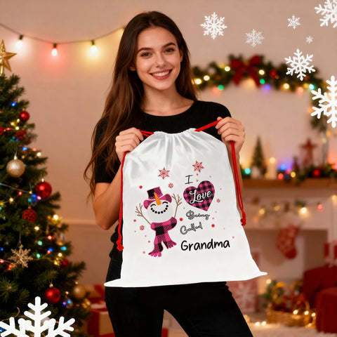 Personalized Christmas Gift Bag – I Love Being Called Grandma Snowman Design