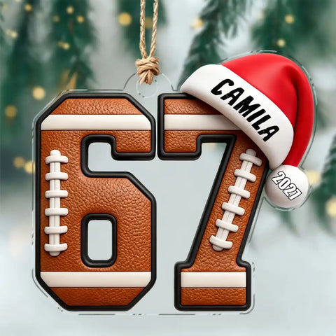 Custom 6 7 Football Acrylic Ornament with Personalized Name and Year