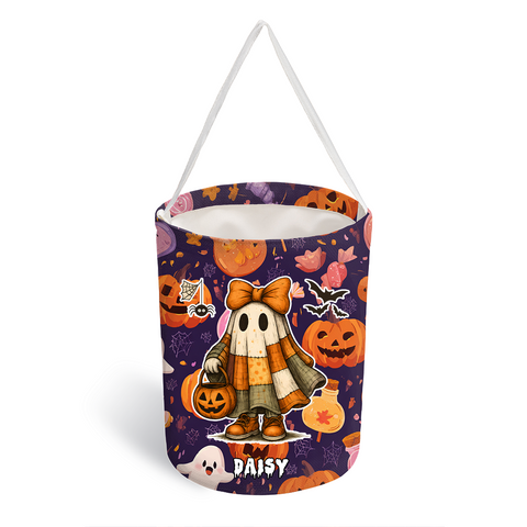 Personalized Halloween Candy Bag – Character with Pumpkin Lantern & Custom Name