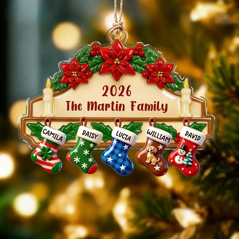 Personalized family name Christmas stocking acrylic ornaments
