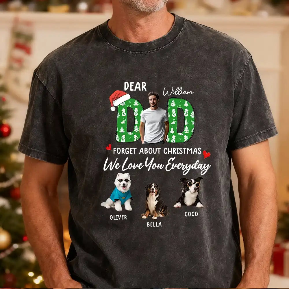 Personalized Christmas T-shirts for DAD/MOM - customizable with photos of the owner and pet.