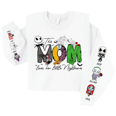 Customize this mom love her nightmare sweatshirt, personalized Halloween sweater, Halloween gift
