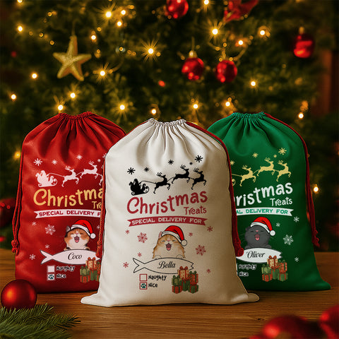 Personalized Christmas Cat Drawstring Gift Bag