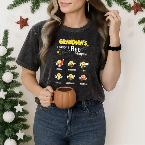 Personalized Grandma’s Reasons To Bee Happy Vintage T-Shirt – Custom Bees & Names
