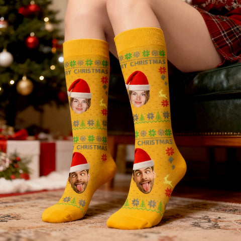 Custom Christmas stockings for men and women - personalized with photos and Santa hats