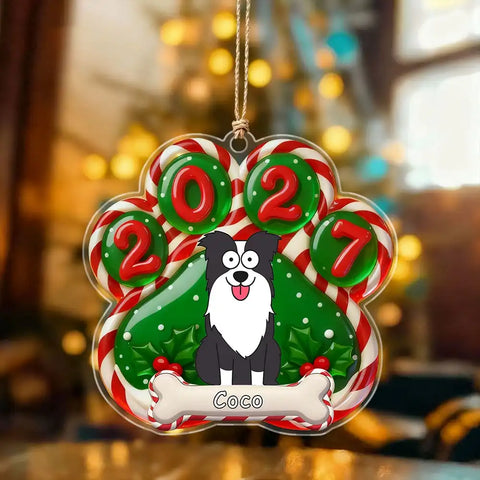 Personalized paw print Christmas acrylic keychain – Custom dog design