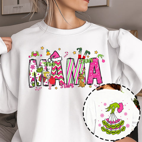 Custom Grinch Mom Christmas Sweatshirt with Kids’ Names – Double-Sided Design