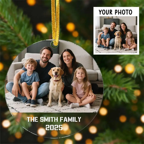Custom Family Photo Round Acrylic Christmas Ornament