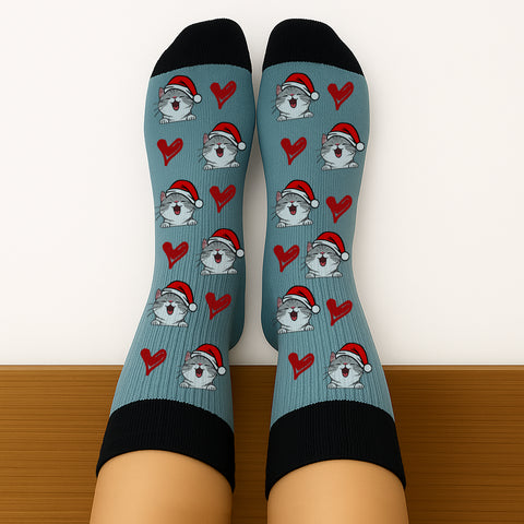 Personalized Christmas Socks – Custom Cat Breed, Holiday Elements & Pattern