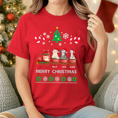 Custom Christmas pet t-shirts, sweatshirts, hoodies - choose cat breed, expression, and name
