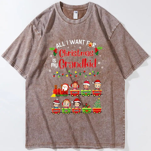 Personalized All I Want For Christmas Is My Grandkid Vintage T-Shirt – Custom Kids & Names
