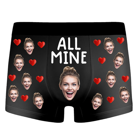Customized "All Mine" Photos - Personalized Men's Boxer Briefs for Couples - Christmas Gift, Valentine's Day Gift