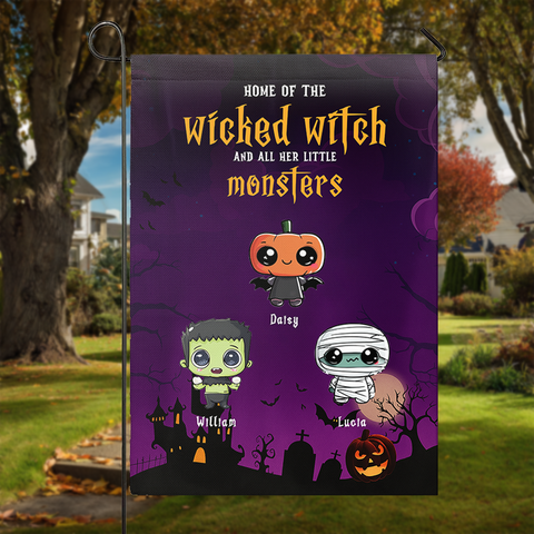Personalized Halloween Flag – Cute Monster Family Banner with Custom Names