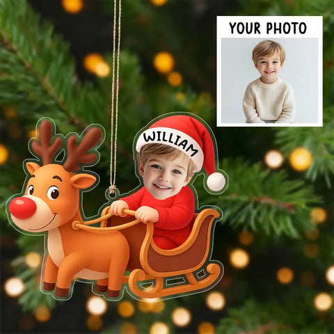 Personalized Reindeer Christmas Acrylic Ornament with Baby Photo