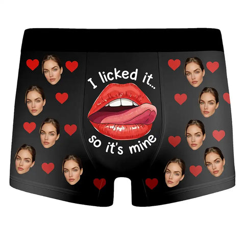 Custom Photo I Licked It So It's Mine Personalized Men's Boxer Briefs for Couples
