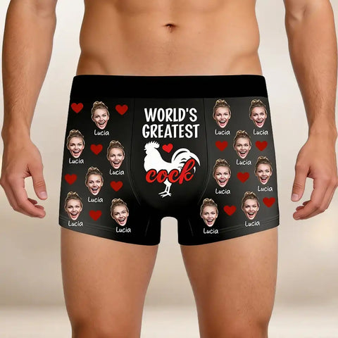 “World's Rreatest Rooster ” Custom Face Photo Boxer Briefs - A fun and personalized gift for your husband, boyfriend, or on Valentine's Day.