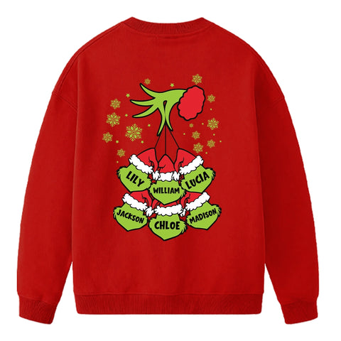 Custom Grinch Reversible Christmas Sweatshirt with Grandchildren's Names