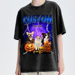 Custom Bootleg Halloween T-Shirt – Personalized Pet Photo & Name, Vintage Dog Graphic Tee, One-of-a-Kind Halloween Gift