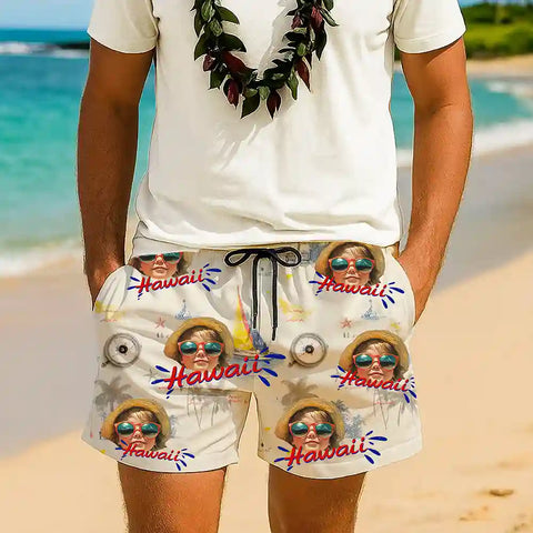 Funny Pet Face Beach Shorts – Personalized Hawaiian Style for Summer Parties