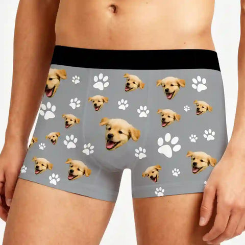Custom Dog Face Christmas Boxer Briefs – Personalized Men’s Underwear with Pet Photo