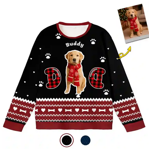 Custom Dog Christmas Ugly Sweater – Personalized Holiday Sweatshirt for Dog Moms & Dads, Upload Pet Photo, Perfect Festive Gift