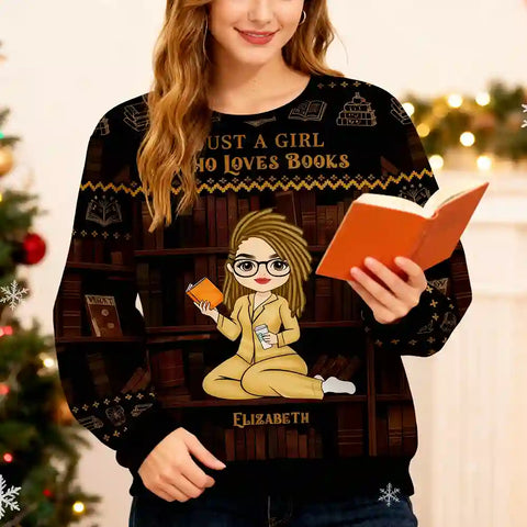 Personalized "Book Lover" Ugly Christmas Sweater - Customize your own image design, print your name, and give your readers a warm gift