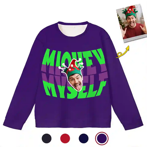Unique Xmas Ugly Sweater – Personalized “I Love Myself” Holiday Sweatshirt with Custom Face Design, Funny Self-Love Christmas Gift