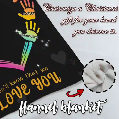 Custom Handprint Heart Blanket – Personalized Name Hug Gift for Loved Ones，Christmas Gift，Love