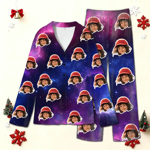 Custom Photo Family Pajamas – Space Background Personalized Sleepwear
