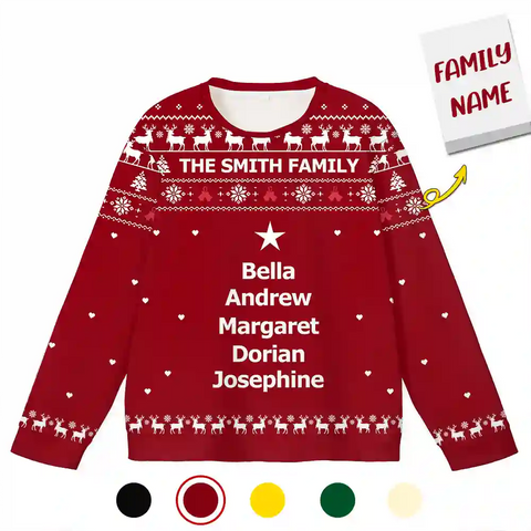 Custom Family Name Christmas Ugly Sweater – Personalized Holiday Sweatshirt with Names in Tree Shape, Perfect Gift for Families