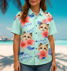 Camisa hawaiana unisex con foto de tu mascota. 