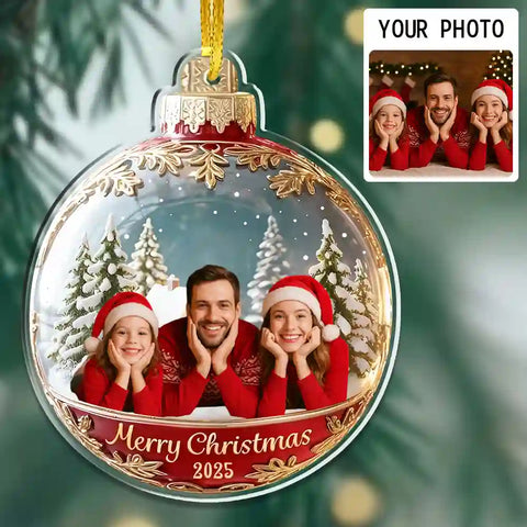 Custom Family Photo Christmas Acrylic Ornament – Merry Christmas 2025 Keepsake Gift