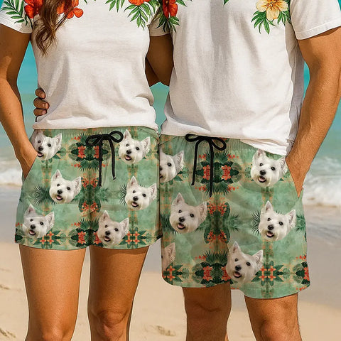 Personalized Pet Photo Beach Shorts – Custom Tropical Design