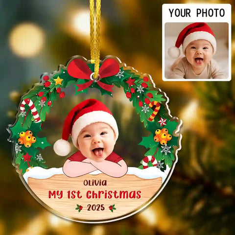 Personalized Baby’s First Christmas Acrylic Ornament – Custom Photo Holiday Keepsake