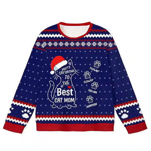 Merry Christmas Personalised Ugly Sweatshirt – Custom Dog & Cat Name Holiday Sweater for Pet Moms & Dads