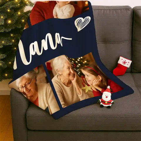 Custom Christmas Blanket – Personalized Photo Collage Throw Gift for Grandma，Mom