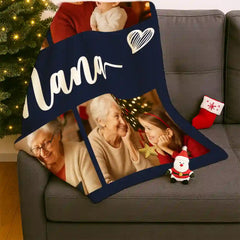 Custom Christmas Blanket – Personalized Photo Collage Throw Gift for Grandma，Mom