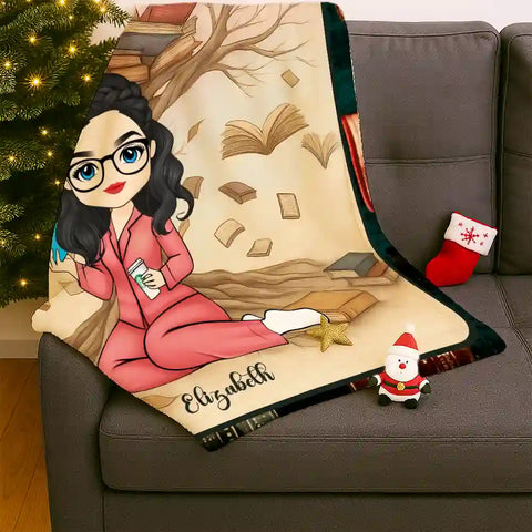 Personalized Book Lover Blanket – Custom Name Cozy Flannel Reading Throw