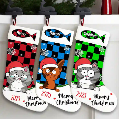 Custom Cat Breed Christmas Stocking – Personalized with Cat Name, Unique Cat Pattern Design
