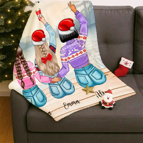 Personalized Best Friends Blanket – Custom Name Christmas Flannel Throw, “There Is No Greater Gift Than Friendship”