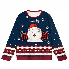 Custom Cat Christmas Ugly Sweatshirt – Personalized with Cat Name & Design, Perfect Holiday Gift for Pet Lovers，Christmas Gift