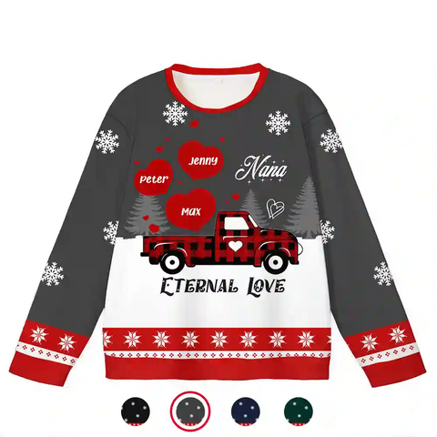 Custom Grandma Christmas Ugly Sweater – Personalized Holiday Sweatshirt  Kids’ Names, Unique Gift for Nana, Forever Love Keepsake