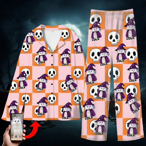 Custom Halloween Pet Pajamas – Personalized Sleepwear with Dog or Cat Photo & Name